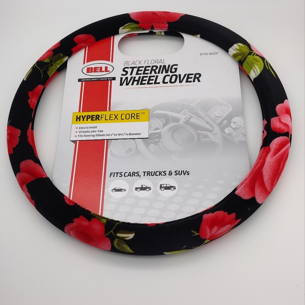 New Black Floral Steering Wheel Cover